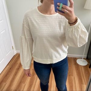 White textured long sleeve top
